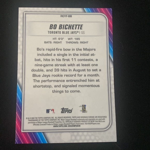 Bo Bichette(rookie)- 2020 topps bowman rookie favorites - Picture 2 of 2